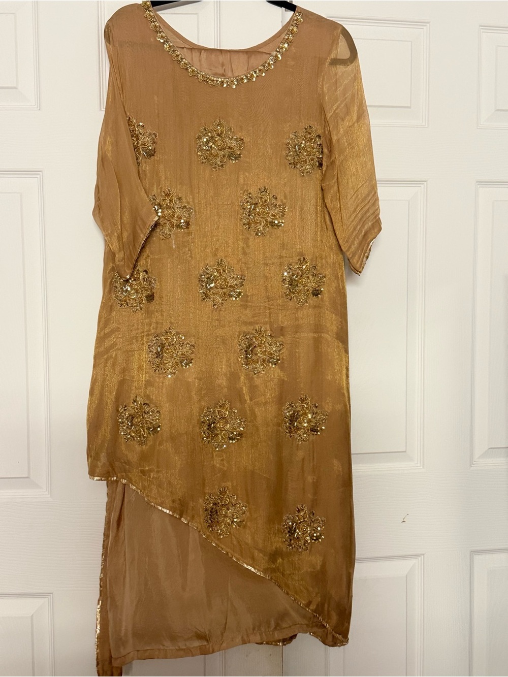 Gold-Beaded High-Low Women’s Dress two pieces